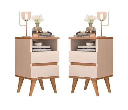 Imagem de Kit Conjunto 2 mesas de cabeceira Pop/Off White pés palito