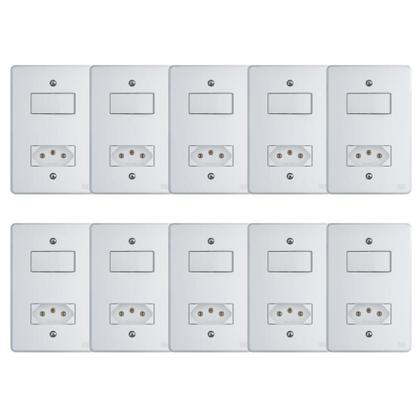 Imagem de Kit Conjunto Interruptor 4x2  1 Tecla Simples 10A + 1 Tomada 20A 250V