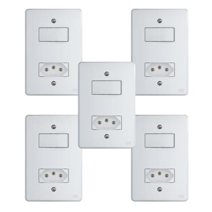 Imagem de Kit Conjunto Interruptor 4x2  1 Tecla Simples 10A + 1 Tomada 20A 250V