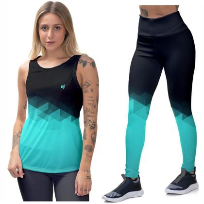 Imagem de Kit Conjunto Legging Feminina Cós Alto Fitness Blusa Regata Dry Academia Treino Esporte