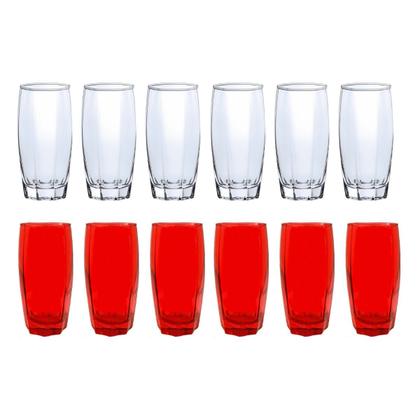 Imagem de Kit Copo Vidro 370ml 6 Vermelho/ 6 Transparente Florida
