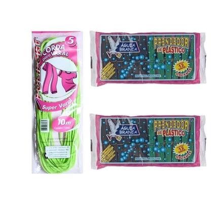 Imagem de Kit Corda Varal 10 Metros E 24 Prendedores Plástico Grande