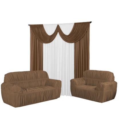 Imagem de Kit Cortina Paris 5 Metros+Capa De Sofá 3 e 2 Lugares 21 Elástico Jogo Malha gel