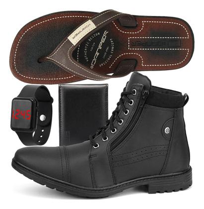 Imagem de Kit Coturno Masculino Bota Casual C/ziper Relogio Chinelo