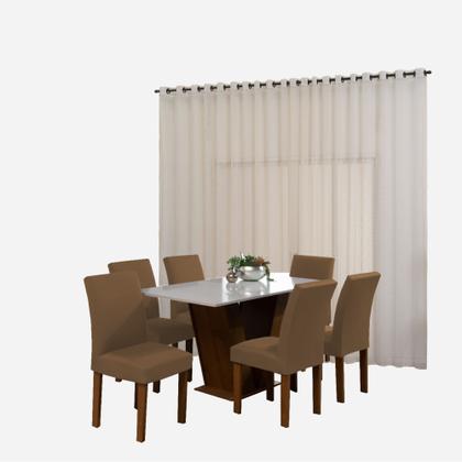 Imagem de Kit Cozinha Cortina Renda 2M + 4 Capas De Cadeira Com Elástico