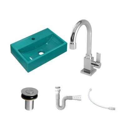 Imagem de Kit Cuba Q45 C/Torneira Luxo 1195 Metal + Válvula Click 1''B (2,6cm) + Sifão Pvc + Flexível