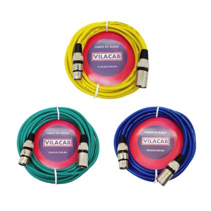 Imagem de Kit De 3 Cabos Colorido Microfone/dmx Balanceado 10 Metros