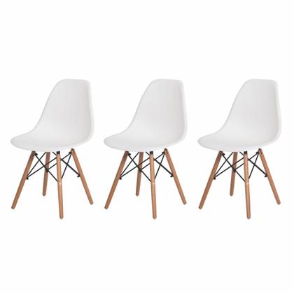 Imagem de Kit de 3 Cadeiras Eiffel Eames Branco Base Madeira