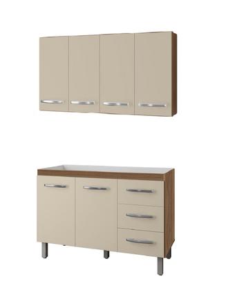 Imagem de Kit de Cozinha com Aéreo 120m Mara e Balcão para Pia 120m Bianca Sem Tampo - Savana/Off White Móblis