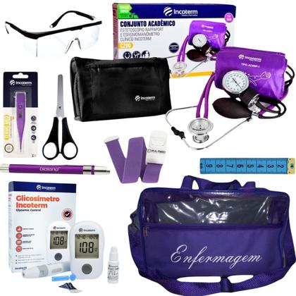 Imagem de Kit de enfermagem com esfigmo esteto e bolsa transparente completo