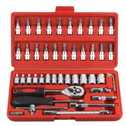 Imagem de Kit De Ferramentas 46 Peças Jogo De Soquetes Chave Catraca R