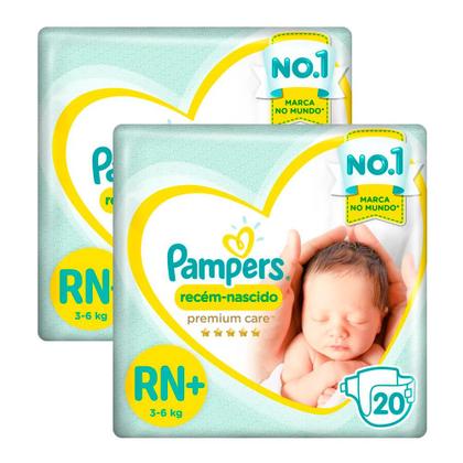 Imagem de Kit de Fralda Pampers Recém-Nascido Premium Care RN+ 40 Unidades