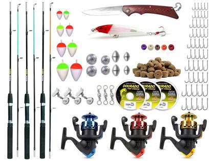 Imagem de Kit De Pesca Completo 3 Varas 3 Molinetes E Acessórios (Ref. 02)