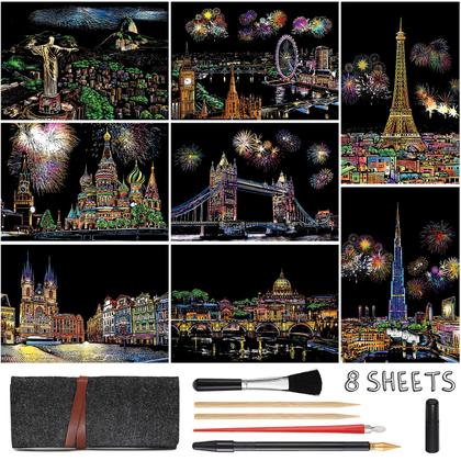 Imagem de Kit de pintura Scratch Art MIASTAR Rainbow com 8 folhas A4