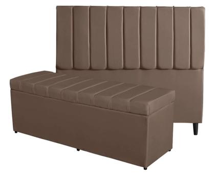 Imagem de Kit De Quarto Roma Cabeceira De Cama Box e Calçadeira Baú Casal 140 cm Suede Marrom Do Lar Móveis e Decoração
