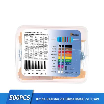 Imagem de Kit De Resistores De Filme Metálico Sortidos 500/2500PCS 1/4W 1% 1R-10M Ohm Kit Eletrônico DIY
