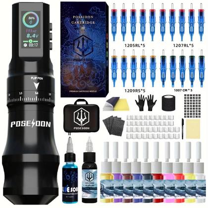 Imagem de Kit de Tatuagem Poseidon - Máquina de Caneta, Fonte de Alimentação e Alta Qualidade