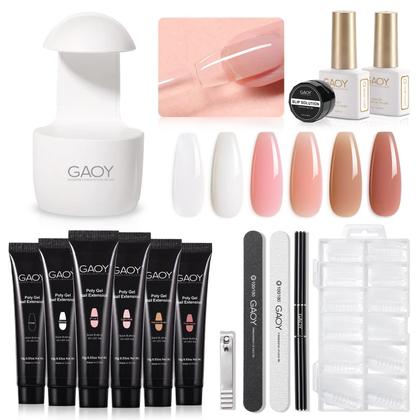 Imagem de Kit de Unhas GAOY Poly Gel com Lâmpada UV - 6 Cores de Gel Construtor 15g
