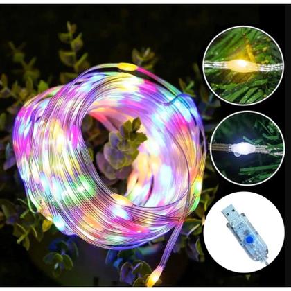 Imagem de KIT Decoração para árvore de Natal USB RGB luz quente 100/200 luzes LED 10/20 metros à prova d'água
