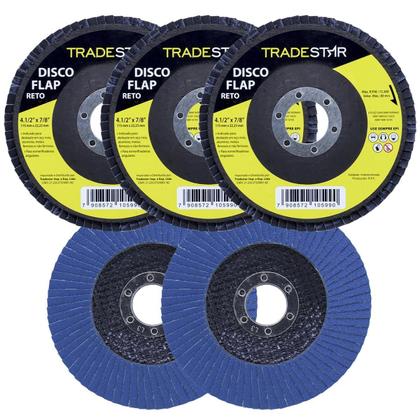 Imagem de Kit Disco De Lixa Flap Reto 4.1/2 Grão 80 Lixadeira 05 Un