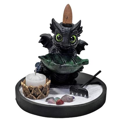 Imagem de Kit Dragão Baby Incensário Cascata Base Redonda E Castiçal