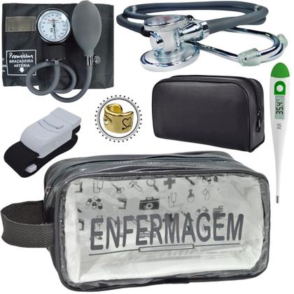 Imagem de Kit Enfermagem Academico Com Aparelho de Pressao Estetoscopio Rappaport Duplo Transparente Estagio Completo