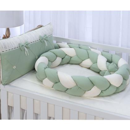 Imagem de Kit enxoval para berço bebê modelo de trança diva verde menino luxo