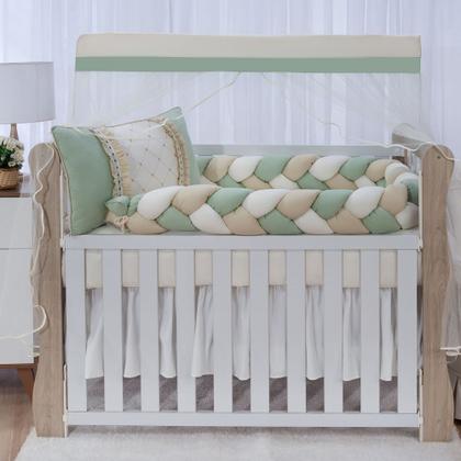 Imagem de Kit enxoval para berço bebê modelo de trança mosaico verde neutro menino luxo