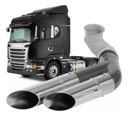 Imagem de Kit Escapamento Saída Dupla Ponteira Americana Cromada Scania P/G/R 2012/2018 LD