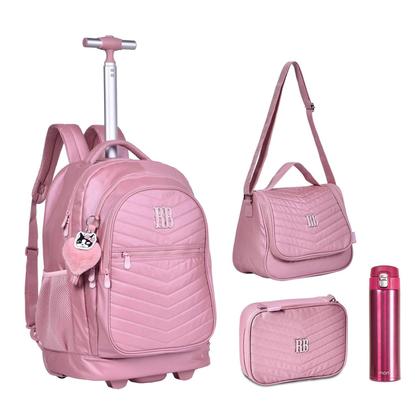 Imagem de Kit Escolar Mochila de Rodinha Lancheira Térmica Estojo Box Metalizado Rebecca Bonbon Oficial