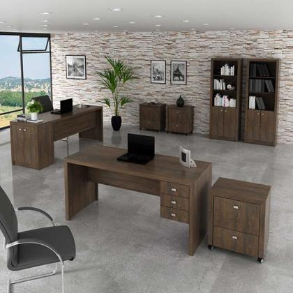 Imagem de Kit Escritório Completo 8 Peças Com 2 Mesas e 2 Estantes