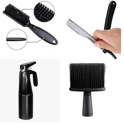 Imagem de Kit Essencial Para Barbeiros ESPANADOR + BORRIFADOR + NAVALHETE + ESCOVINHA