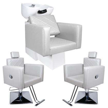 Imagem de KIT Evidence - 1 Lavatório + 2 Cadeiras Reclináveis com Bases Quadradas Para Salão