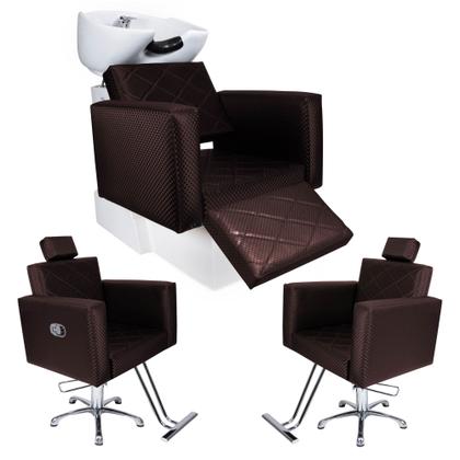 Imagem de KIT Evidence - 1 Lavatório Com Descanso de Pé + 1 Cadeira Fixa + 1 Cadeira Reclinável Para Salão