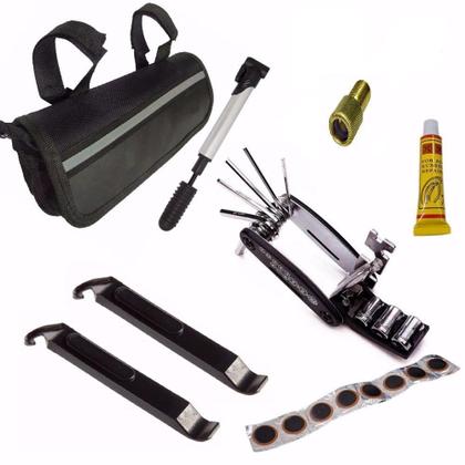 Imagem de Kit Ferramenta Bike C/ Bolsa + Acessórios Bomba Reparo Chave