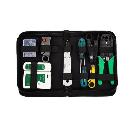 Imagem de Kit Ferramentas Para Manutenção De Rede Lan Internet Testador De Cabos Rj45 Alicate Crimpar 3 Em1 Decapador De Cabo Com Bolsa Profissional