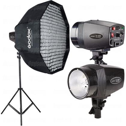 Imagem de Kit Flash Estúdio Godox Greika K-150a 150w Com Softbox Octa 95cm Grid E Tripé