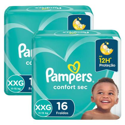 Imagem de Kit Fralda Pampers Confort Sec Nova Pacotão Tamanho XXG 32 Unidades