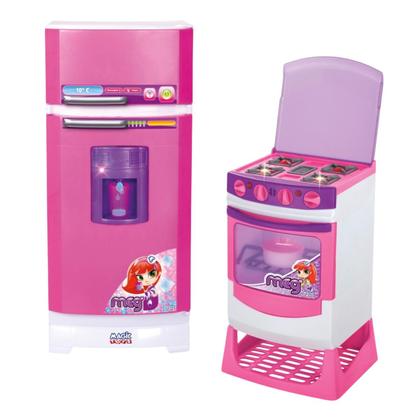 Imagem de Kit Geladeira Super + Fogao Infantil Cozinha Com Som E Luz