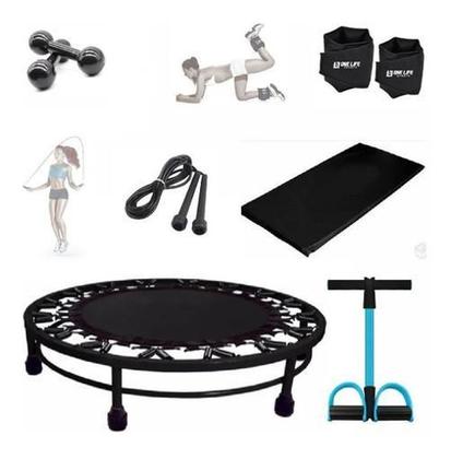 Imagem de Kit Ginástica Jump+Colchonete+Peso3Kg+Elástico+Caneleira 5Kg