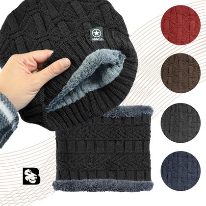 Imagem de Kit Gorro de Frio e Cachecol Estilo Gola Para Inverno Touca e Protetor de Pescoço Bordas Felpudas