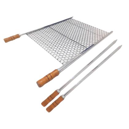 Imagem de Kit Grelha 50x72 com 2 Espetos Espada Aço Inox 80cm