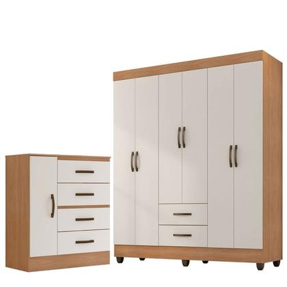 Imagem de Kit Guarda-Roupa Casal 6 Portas e Cômoda Sapateira 1 Porta Lisa
