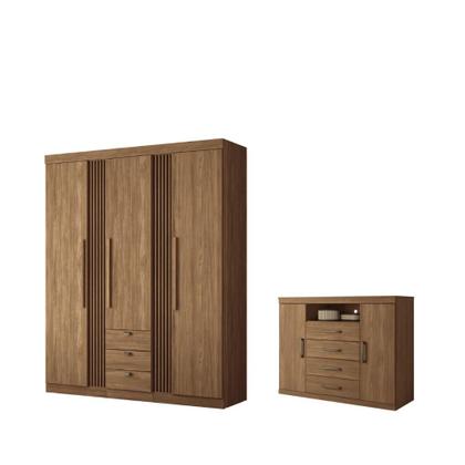 Imagem de Kit Guarda Roupa e Cômoda Denver Jatoba