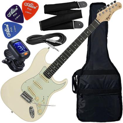 Imagem de Kit Guitarra Elétrica Strato Tagima Woodstock Tg-500 Classic WH Branca Gx01