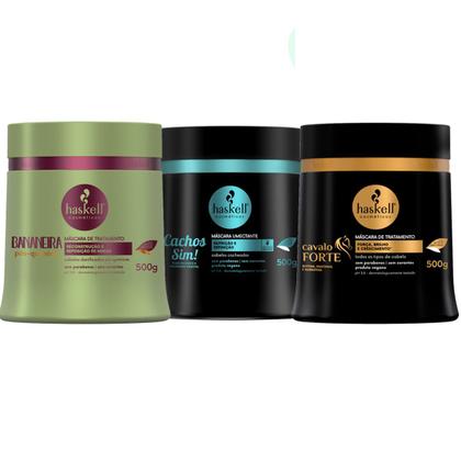 Imagem de KIT HASKELL MASCARAS CAVALO FORTE, CACHOS SIM E BANANEIRA 500g