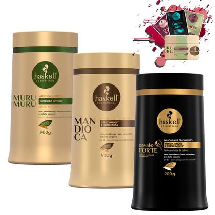 Imagem de Kit Haskell Mascaras Cavalo Forte Mandioca Murumuru 900g