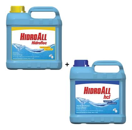 Imagem de Kit Hidrofloc 5L e Algicida Manutenção 5L Hidroall Para Manutenção das Piscinas