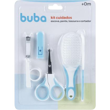 Imagem de Kit Higiene Baby 4 Peças Com Escova Cortador Tesoura e Pente Azul Buba