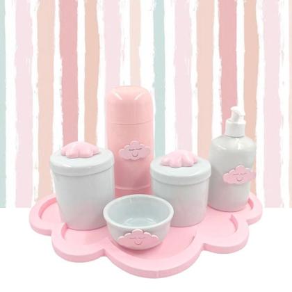 Imagem de Kit Higiene Porcelana Nuvem Rosa Garrafa Rosa 6pçs